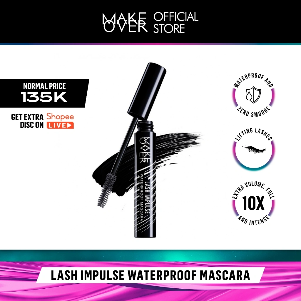 MAKE OVER Lash Impulse Mascara - Maskara waterproof volume efek panjang tidak clumpy smudgeproof tahan lama seharian mudah dibersihkan Lebaran Raya