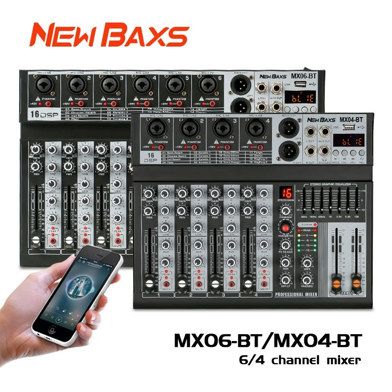 NEW BAXS MX06BT / MX04BT audio mixer professional Sound equalizer  MX06BT / MX04BT 6/4-channel EQ effect 16 DSP signal USB Bluetooth/MP3  KTV stage perfo