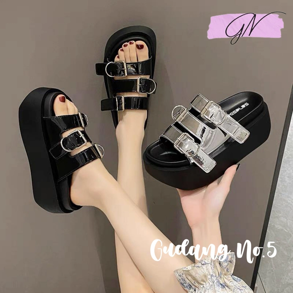 GN-88-5 Sandal Tali Gesper Wedges Model Croco Sandal Selop Fashion Wanita AntiSlip Import PCU
