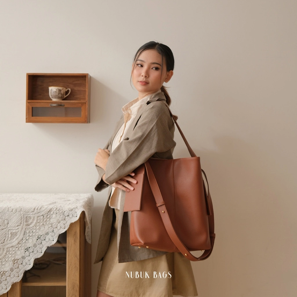 Nubuk Bags - Kano Shoulder Bag Leather - Tas Bahu Totebag Kerja Wanita Fit Laptop 14 Inch