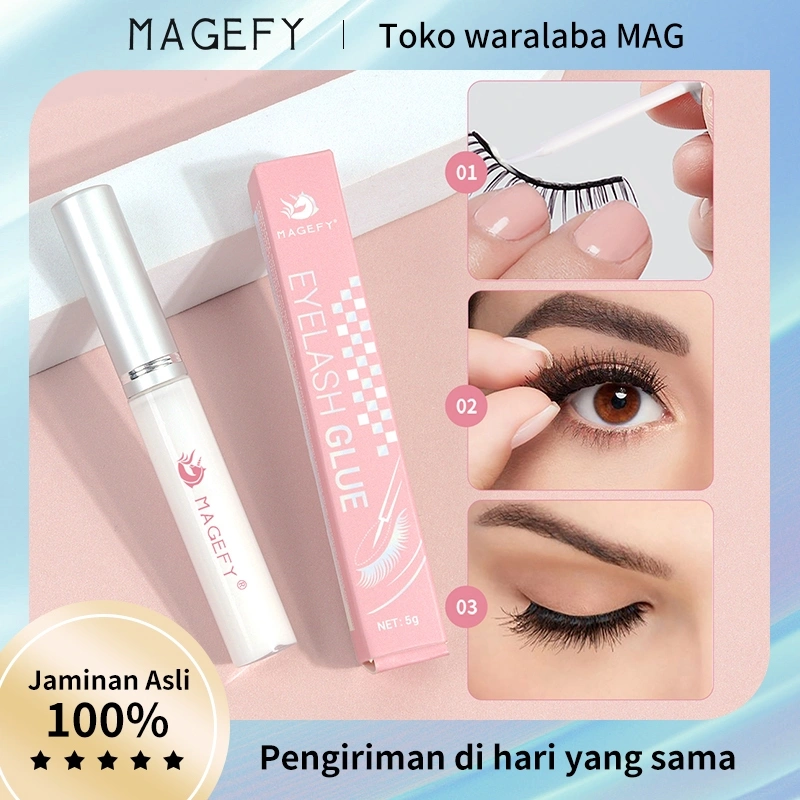 MAGEFY Lem Bulu Mata Palsu Transparan Tahan Air Cepat Kering False Eyelash Glue Adhesive Lembut Tahan Lama Lem Eyelashes (BPOM) 5g