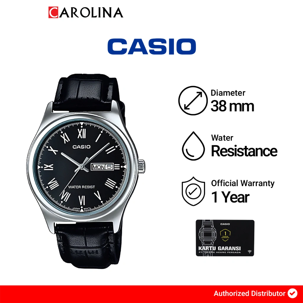Jam Tangan Pria Casio General MTP-V006L-1B Black Dial Black Leather Band