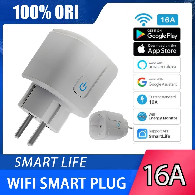 Wireless WiFi Smart Plug Socket 16A with Colokan Energy Monitoring Statistic Smart Home Colokan Stop Kontak Timer Colokan Pintar Wireless Smart Wifi Remote Control Single Socket - Home Smart Plug