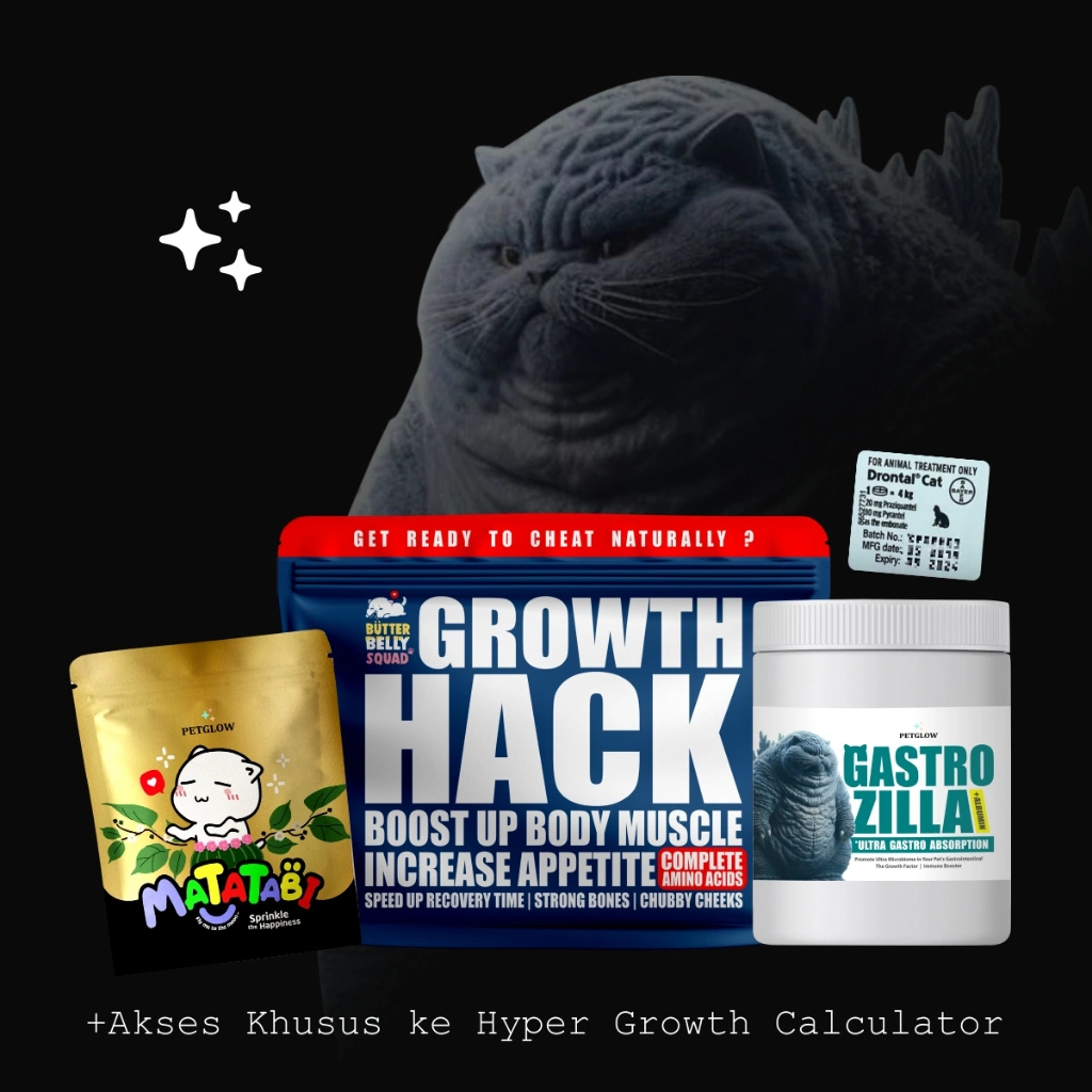 30 Days Hyper Growth untuk Kucing Anabul by Petglow Growth Hack Gastro Zilla Paket Vitamin Probiotic Probiotik Penggemuk Kucing Bulu Rontok Obat Cacing Drontal Pereda Diare Mencret Matatabi RC Gastrointestinal Recovery Monster Freeze Dried Kucing Kitten