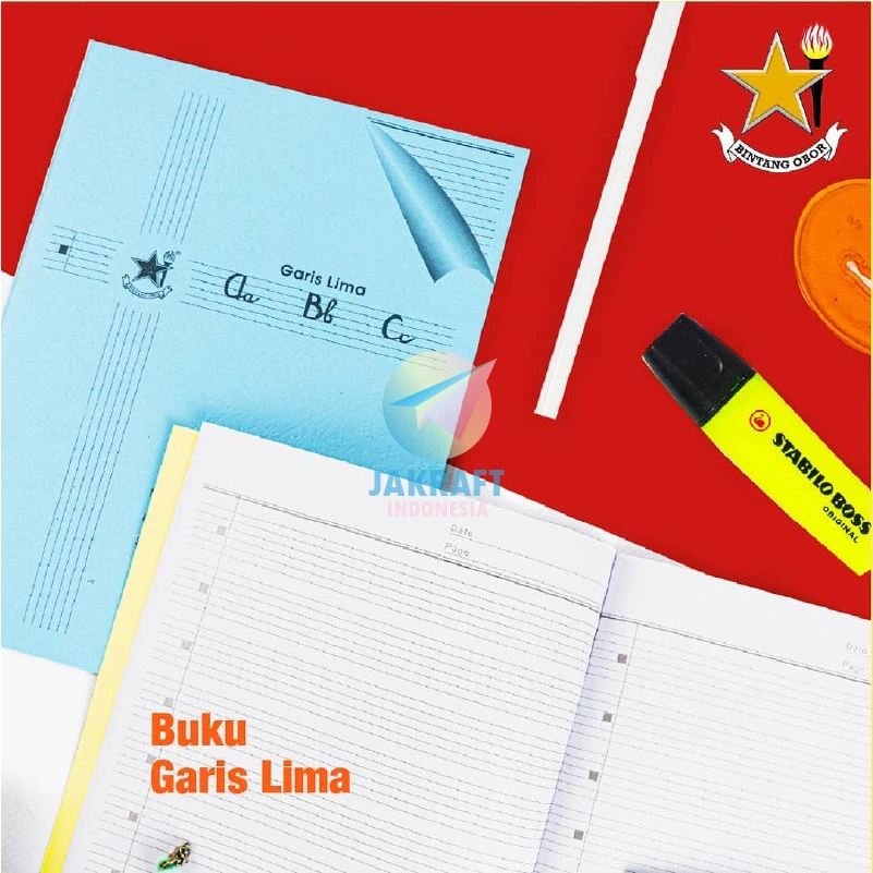 (1 Pcs) Buku Tulis Garis 5 Lima | 3 Tiga BINTANG OBOR isi 38 lembar Belajar Menulis Indah Huruf Latin Sambung Halus & Not Balok Musik
