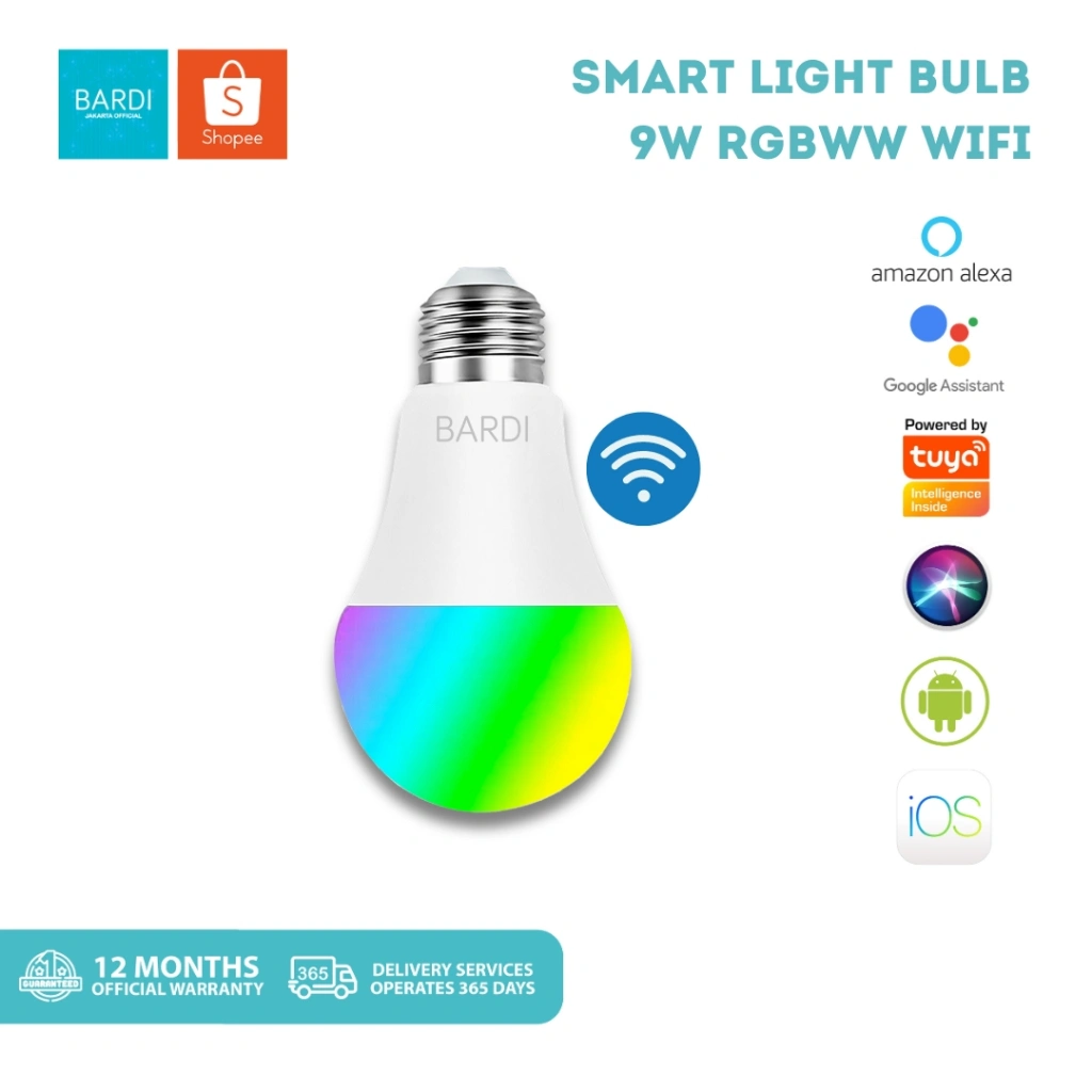 BARDI Smart Lampu RGB WW 9W 9 Watt LED Light Bulb Smart Lamp Bohlam Pintar WiFi Wireless IoT Home