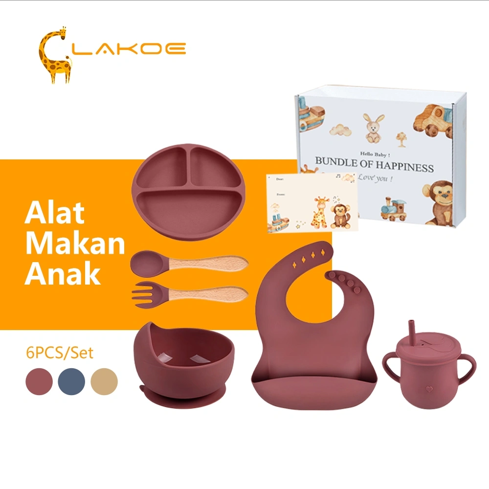 LAKOEOFFICIALMALL 6PCS/Set Peralatan Makan Bayi Alat Makan Bayi Silicon Set