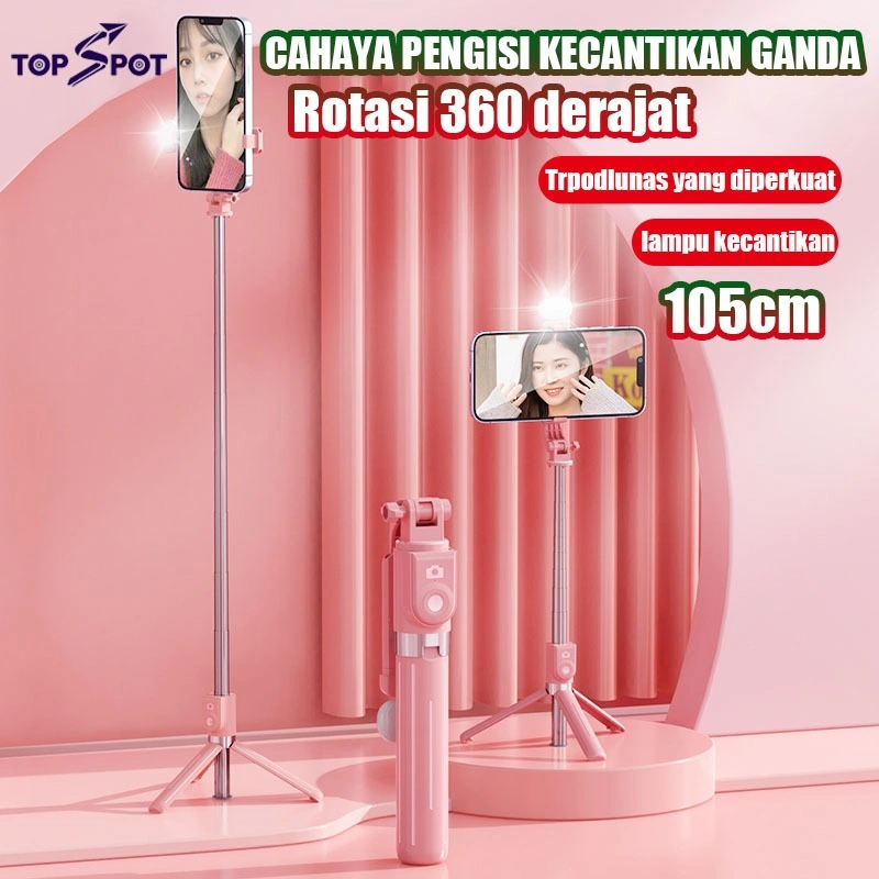 Topspot Tongsis Selfie Stick Tripod 105cm dengan Monopod dengan Wireless Remote control bluetooth 7 tombol Tongkat selfie Portable Flexible lampu LED Selfie Stick 360º