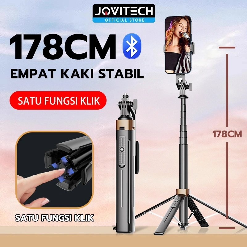 Jovitech Tripod 4 Kaki Stabil Tongsis Selfie Stick Bluetooth Satu Fungsi Klik 178cm - TR17