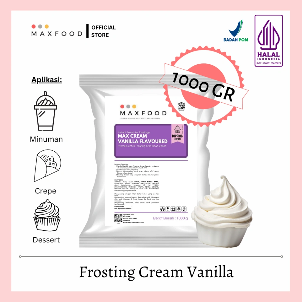 MAXFOOD - Whipping Cream Vanilla Powder / Bubuk Topping Whipping Cream Rasa Vanilla 1 KG
