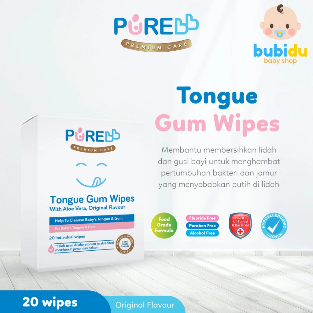 PURE BB Tongue & Gum Baby Wipes 20s | Sikat Lidah Tisu Basah Kebutuhan Perlengkapan Peralatan Bayi