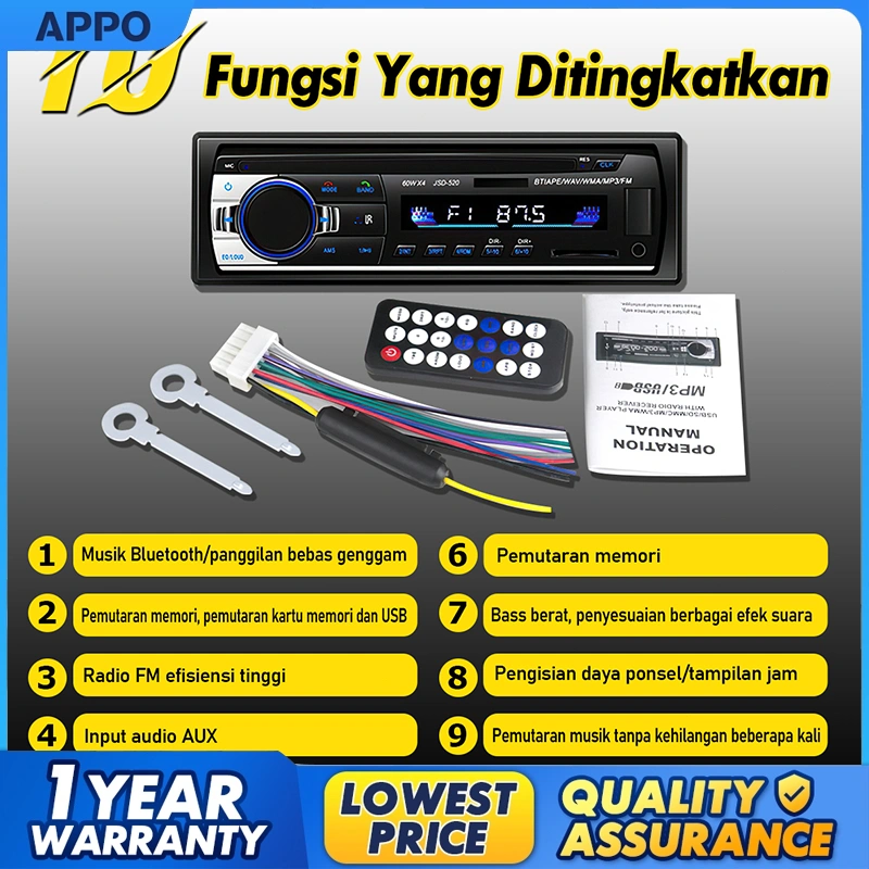 Mukava Tape Audio Mobil Bluetooth Version Multifungsi Bluetooth USB MP3 FM Radio JSD- 520 Bisa COD Tape Audio Radio Mobil Multifungsi Bluetooth USB MP3 FM Radio JSD-520 LCD Multifungsi Bluetooth USB MP3 FM Radio Phone Call HEADUNIT