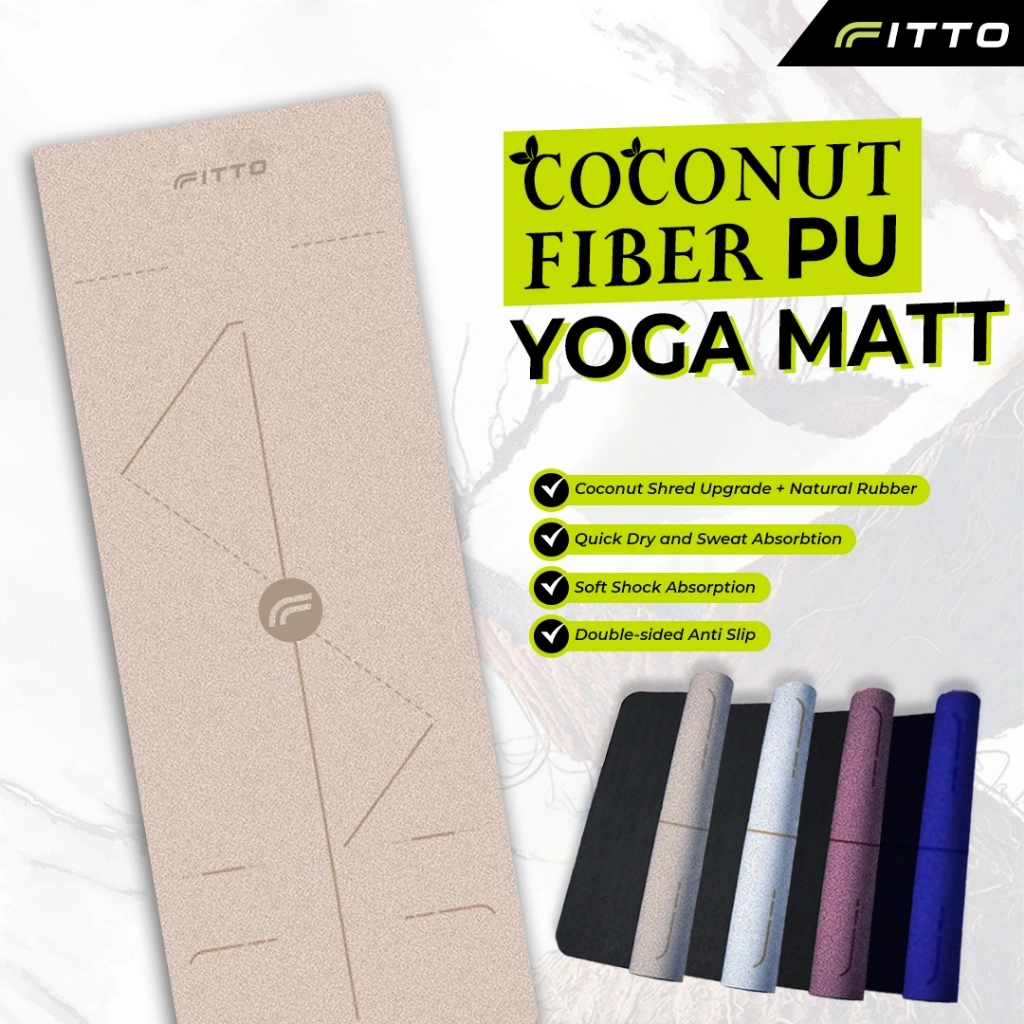 FITTO KONA Premium Coconut Fiber PU Yoga Mat Natural Alas Yoga Pilates