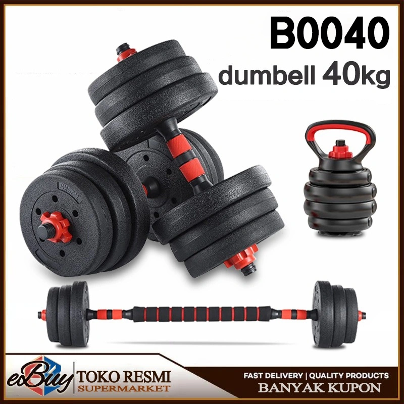 e-Buy Dumbbell Barbell Peralatan Fitness Set 40 Kg Dapat Dihubungkan Ke Lift Bar 6 In 1 Barbel Kettlebell Multi-fungsi