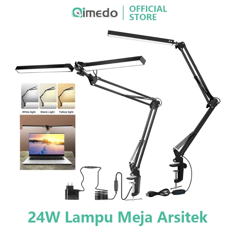 QIMEDO 24W Lampu Meja Belajar Lampu Arsitek 3 Warna