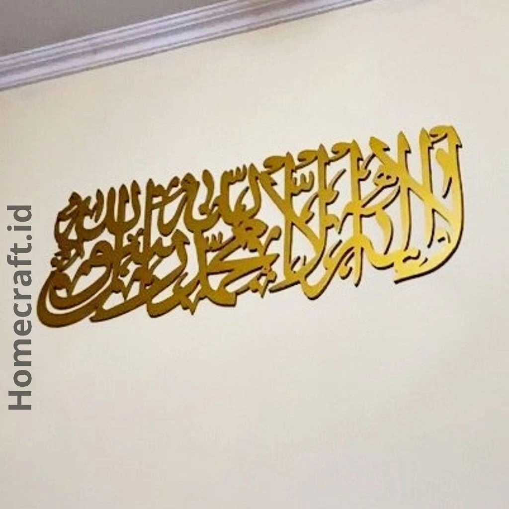 Kaligrafi Hiasan Dinding Kalimat Tauhid Besar Model Memanjang Ukir Kayu Tanpa Paku