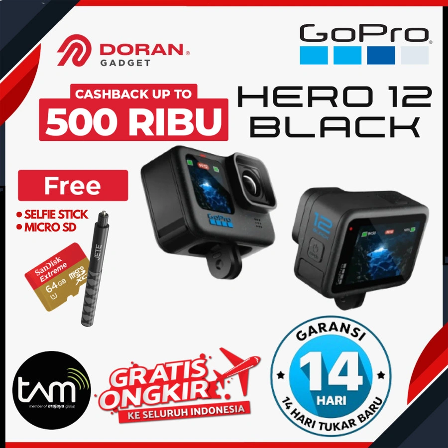GoPro Hero 12 Black Action Camera 27MP 10 Bit Color HyperSmooth Stabilization - Garansi Resmi