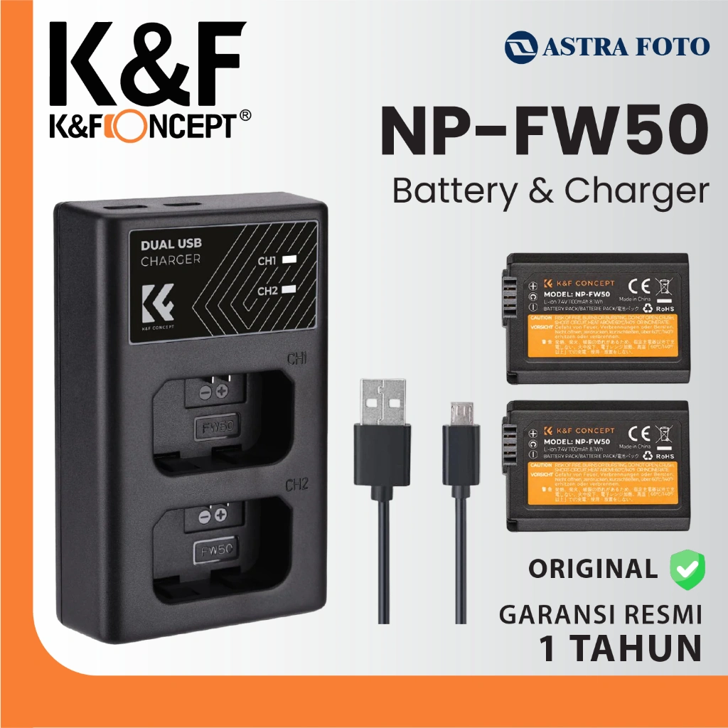 KNF K&F Concept Battery Sony NP-FW50 2PCS + Dual Slot Charger NPFW50 - Battery Charger