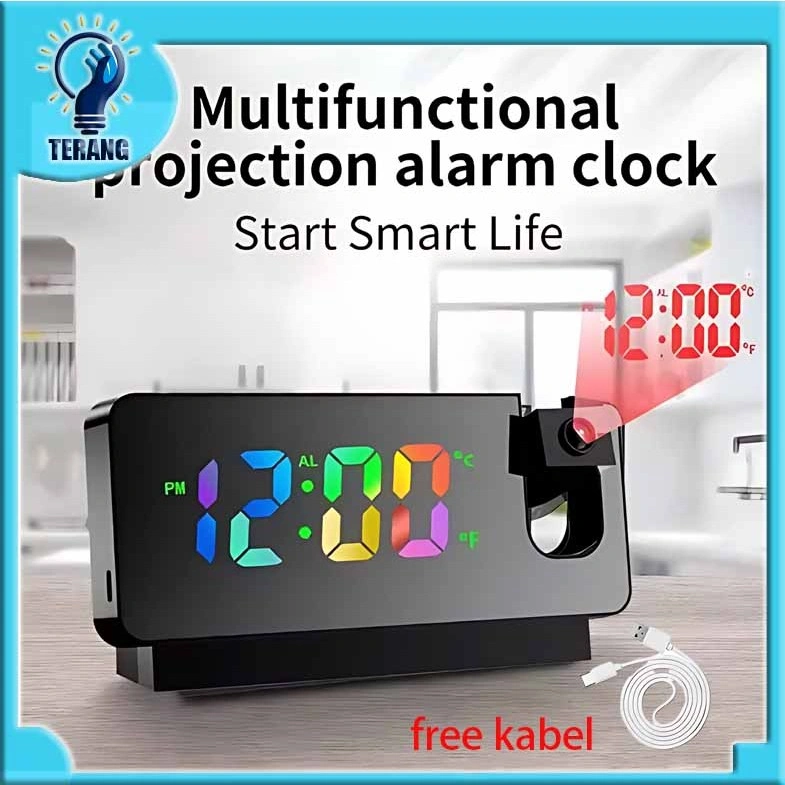 Jam Digital Smart Alarm Proyektor LED Temperature Clock 180 °