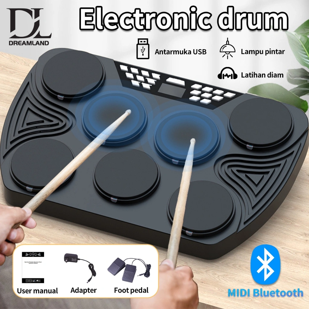 Digital Portabel Drum Roll Drum Elektronik Perkusi Elektronik Drum Kit Drum Jazz 7 Pad Drum dengan metronom built-in