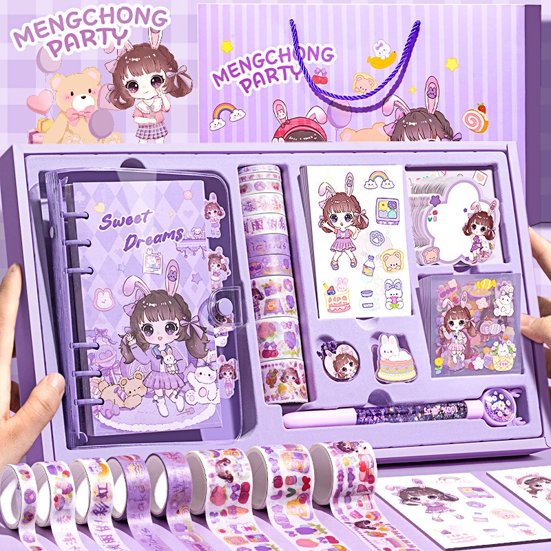 Stiker Lucu 1 Set Box Tema Kartun Stiker Label untuk Buku Pegangan Diary Dekorasi DIY Stiker Spiral Elegan Bahan Buku Notebook
