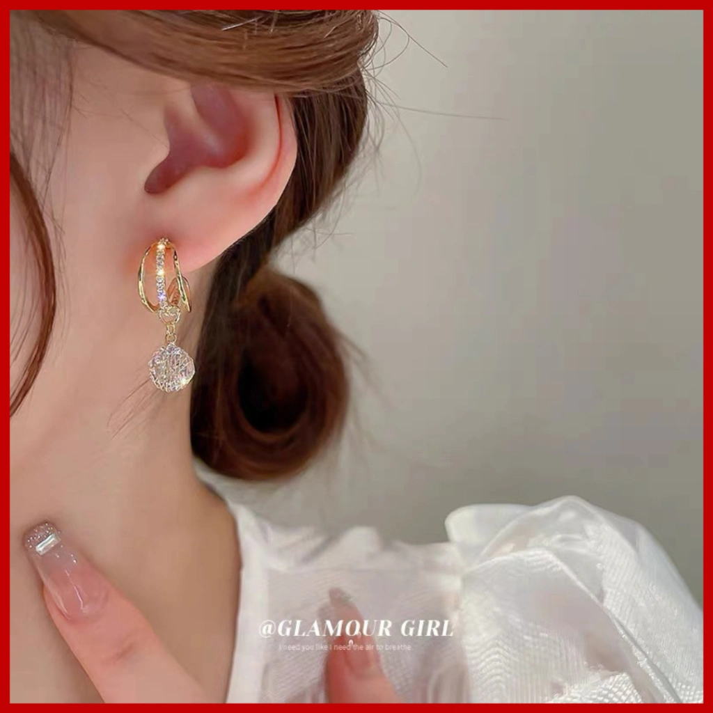 AT74 -- Anting Princess Mely tusuk gold simple elegan permata putih gaya korea titanium steel