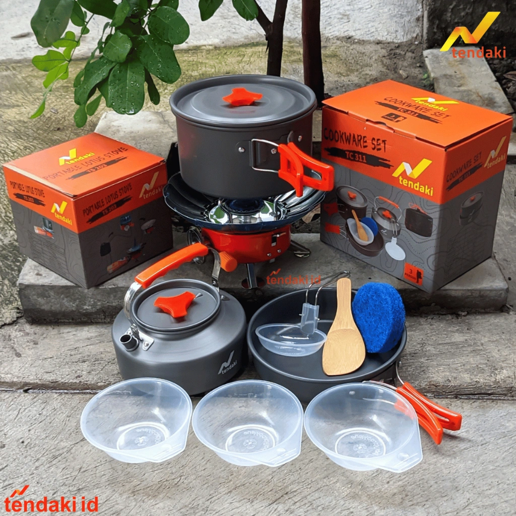 Paket Alat Masak Cooking Set + Kompor | DS 311 + Kompor WP | Kompor Mawar | Kompor Camping Windproof | Alat Outdoor | ALAT MASAK CAMPING | CookingSet | Kompor Gas Camping | Frying Pan Tendaki