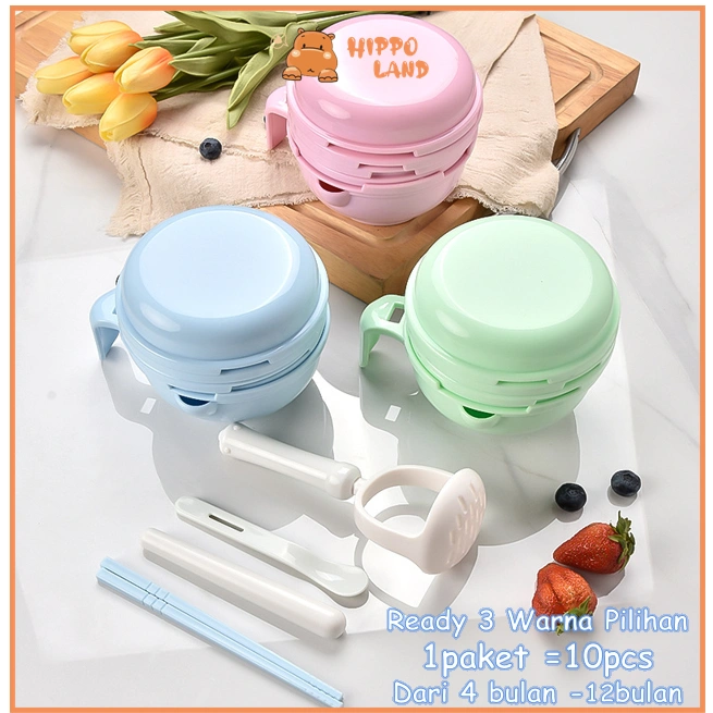 HIPPO LAND  Multifungsi  Grinding Bowl Baby Food Maker Alat Pembuat Makanan Bayi MPASI Anak set isi 10 pcs Mangkok Tempat Makan NO.168