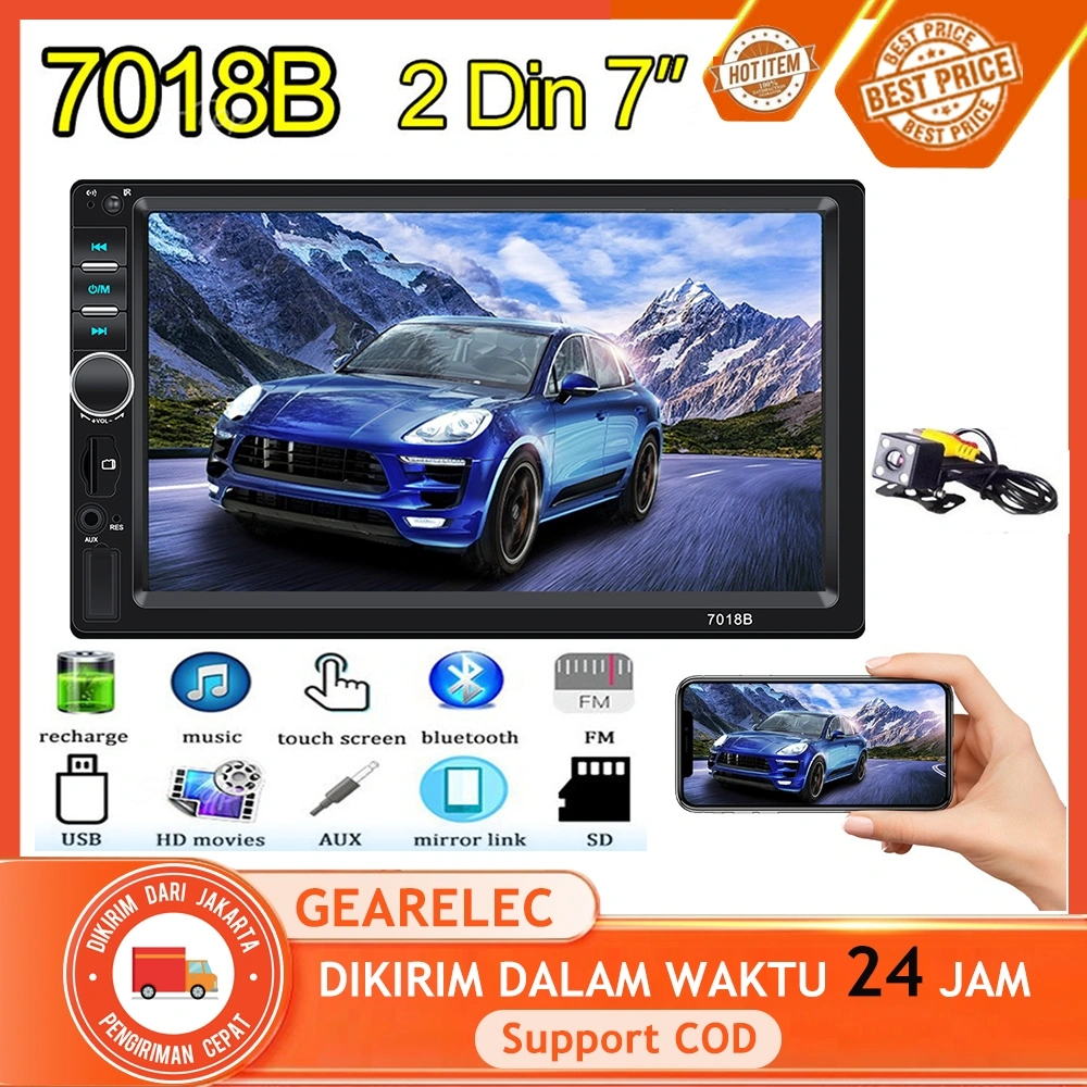 GEARELEC universal Head Unit Double Din 7 Inch Bluetooth Audio Car MP3 MP5 Player