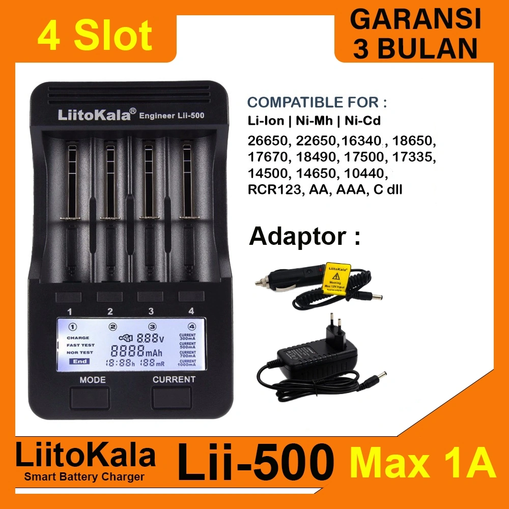 LiitoKala Lii-500 Charger Baterai 1A Li-Ion NiMH/NI-Cd 18650 26650 AA AAA C dll