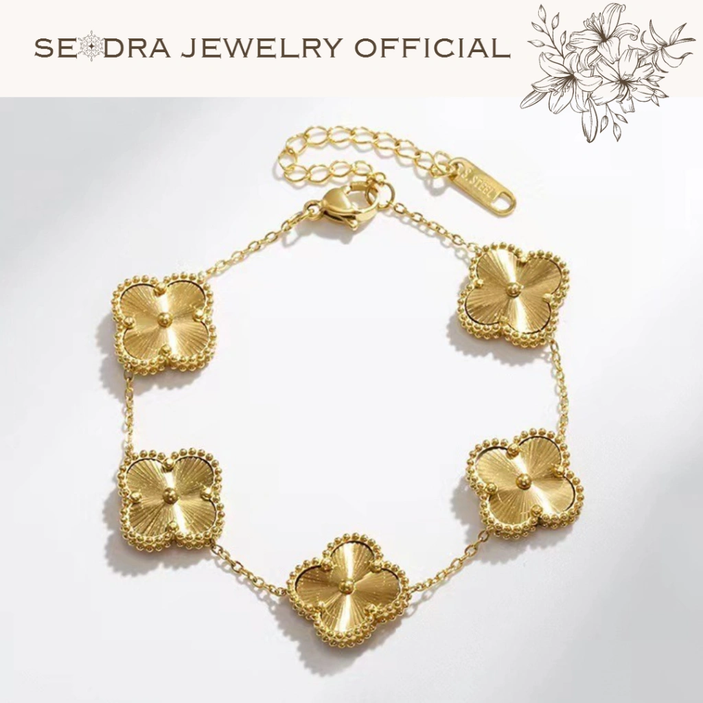 SEODRA • Karen Bracelet Alhamdra 18K Gold Plated • Gelang Bunga Alhamdra Clover Bolak Balik • Perhiasan Gelang Clover Bunga Titanium Stainless Steel Anti Karat Simple Mewah Aesthetic Korean Style Gelang Kemangi Elegan