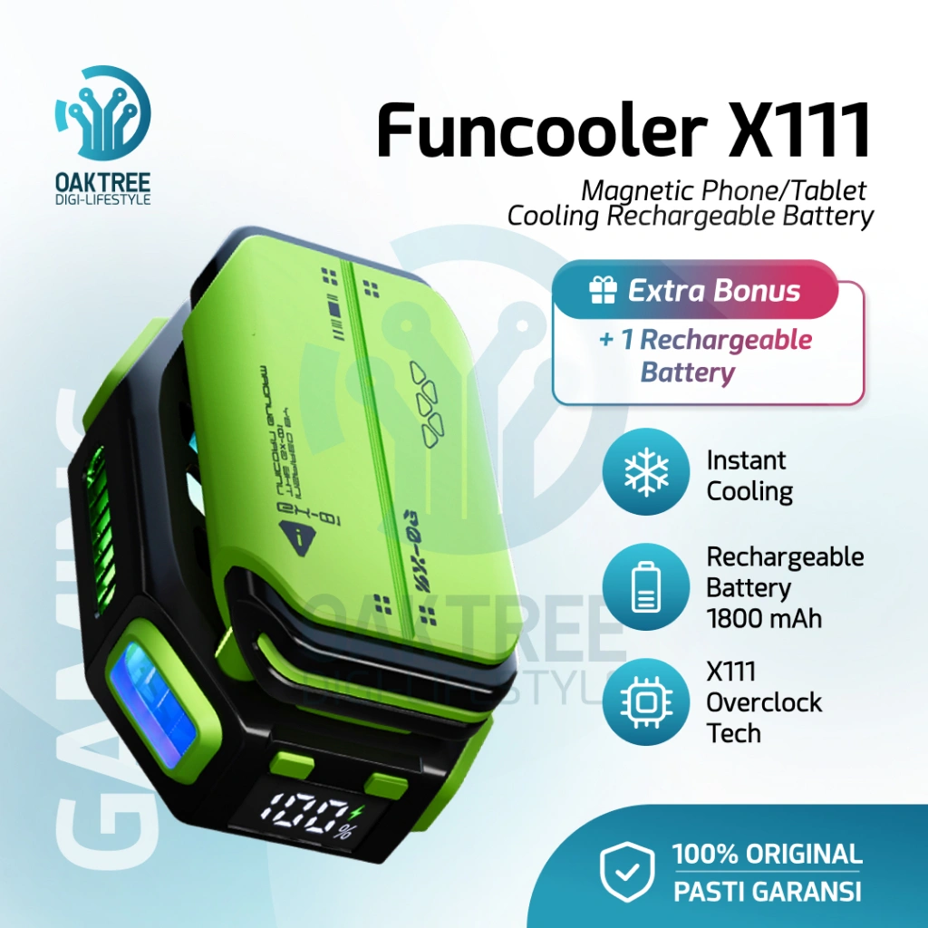 Oaktree Funcooler X111 Fan Cooler Radiator Pendingin HP Tablet Rechargeable Battery