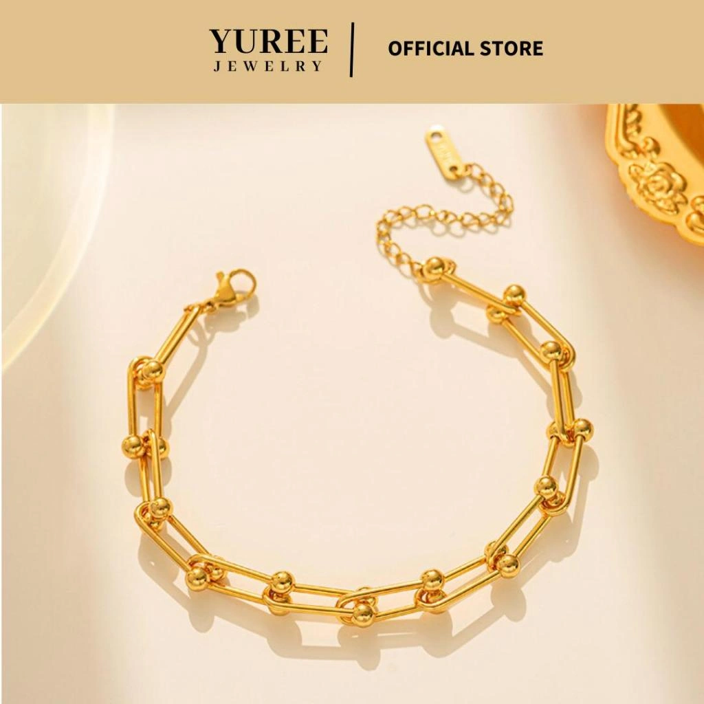 YUREE • Vedora Bracelet 18K Gold Plated • Perhiasan Gelang Rantai U Titanium • Gelang Paperclip Stainless Steel • Gelang Wanita Anti Hitam Anti Karat Aesthetic Korean Style Elegan Simple Mewah
