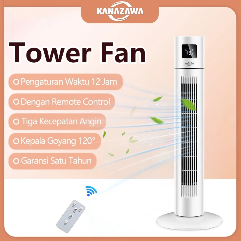 KANAZAWA Kipas Angin Menara Tower Fan Timer 12 Jam Remote Control Angin Kencang Sejuk