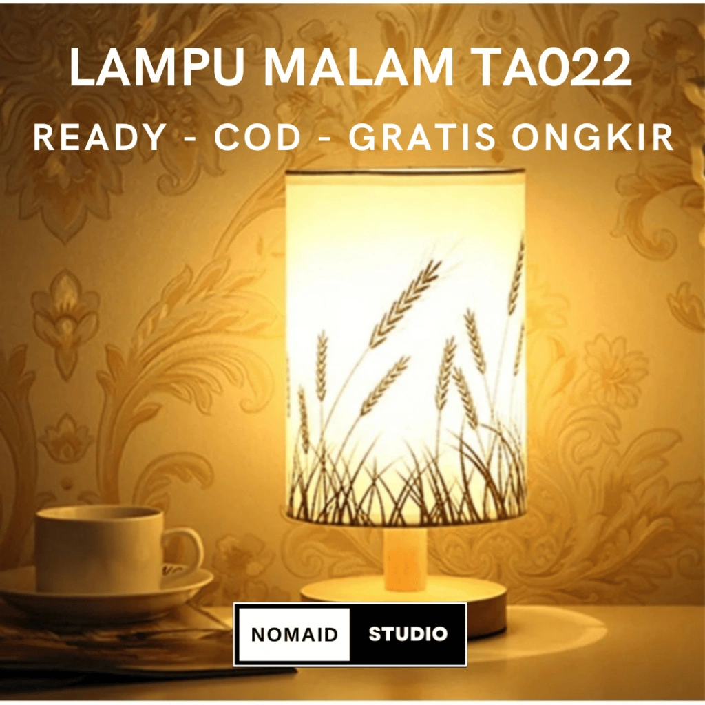 Nomaid.id - Lampu Tidur Aesthetic TA022 - Lampu Meja Vintage Classic Motif Kayu - Vintage Bed Lamp