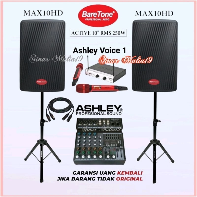 Paket Sound System Karaoke Speaker Aktif BareTone MAX10HD Mixer Ashley Premium 6 Mic Wireless Ashley Voice 1