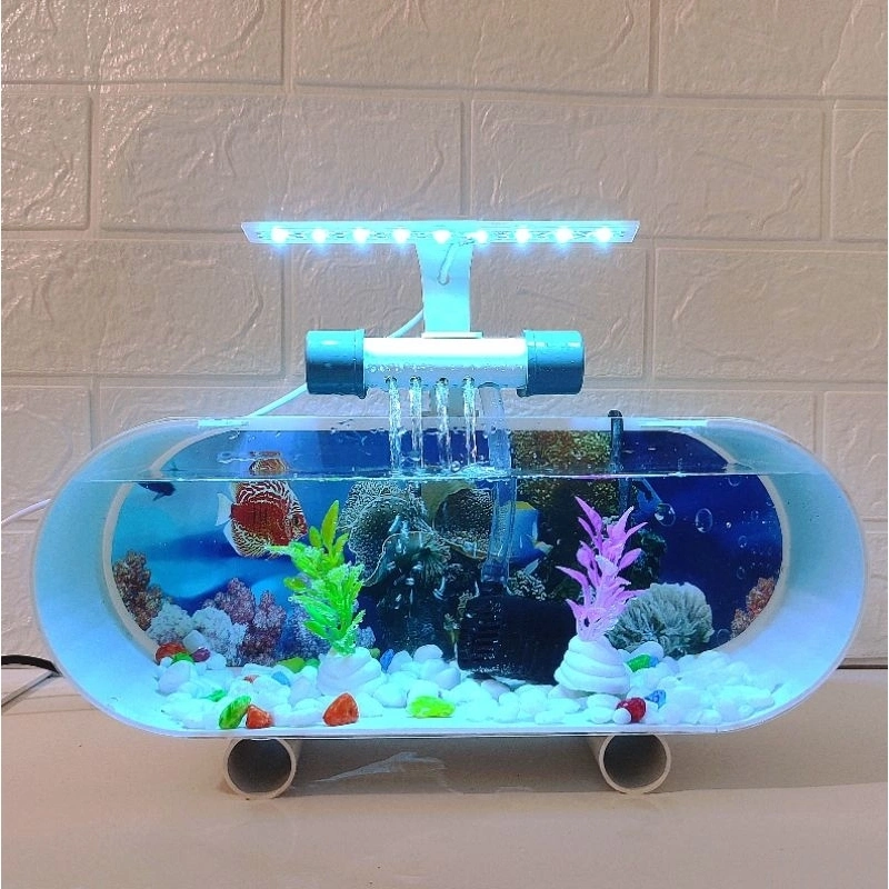 AQUARIUM /AKUARIUM MINI IKAN HIAS FULLSET LAMPU LED DAN ACCESORIES