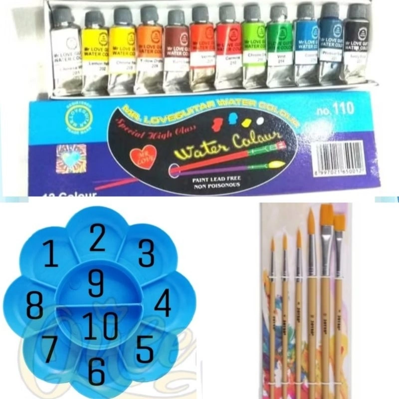 CAT AIR..1 SET PAKET MELUKIS 1 SET CAT AIR/1 SET KUAS/ 1 PCS PALET.PERALATAN SENI LUKIS