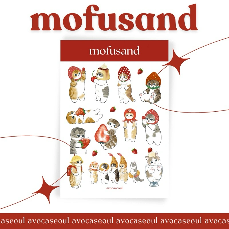 sticker sheet mofusand aesthetic ins korea untuk dekorasi scrapbook, deco pola, journaling,  phonecase, headphone, stiker lucu
