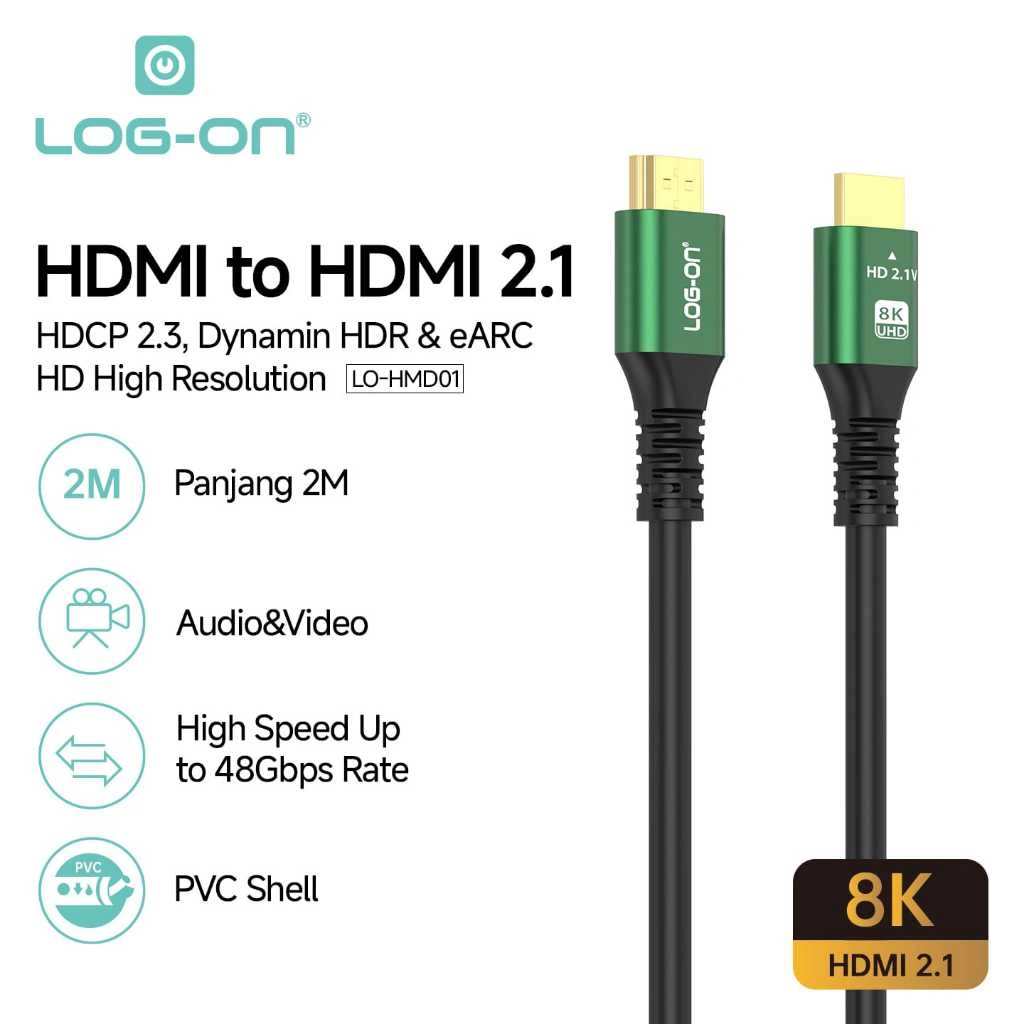 LOG ON KABEL HDMI to HDMI 2.1 8K MALE to MALE 2Meter LO-HMD01 HIGH RESOLUTION
