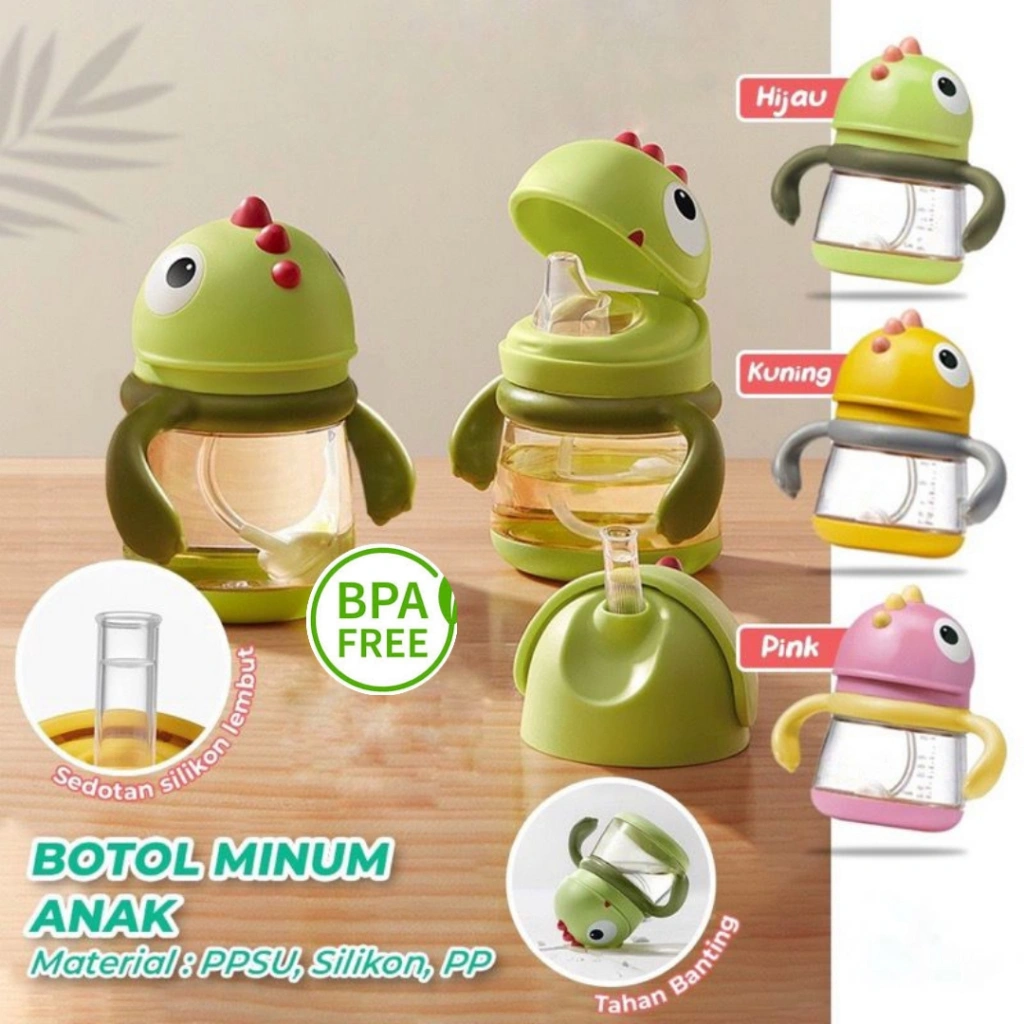 Botol Minum Dino Bayi Training Cup Sippy Cup Gelas Anak Anti Tumpah/ Botol Minum Balita BPA Free
