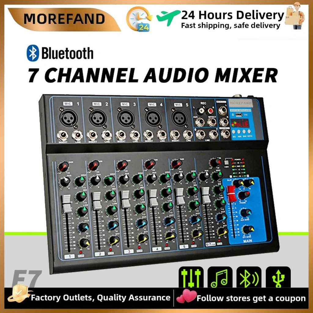 Profesional Mixer Audio 4/7channel Bluetooth/PC/MP3 Mixer Audio with 48V Phantom Power and Bluetooth