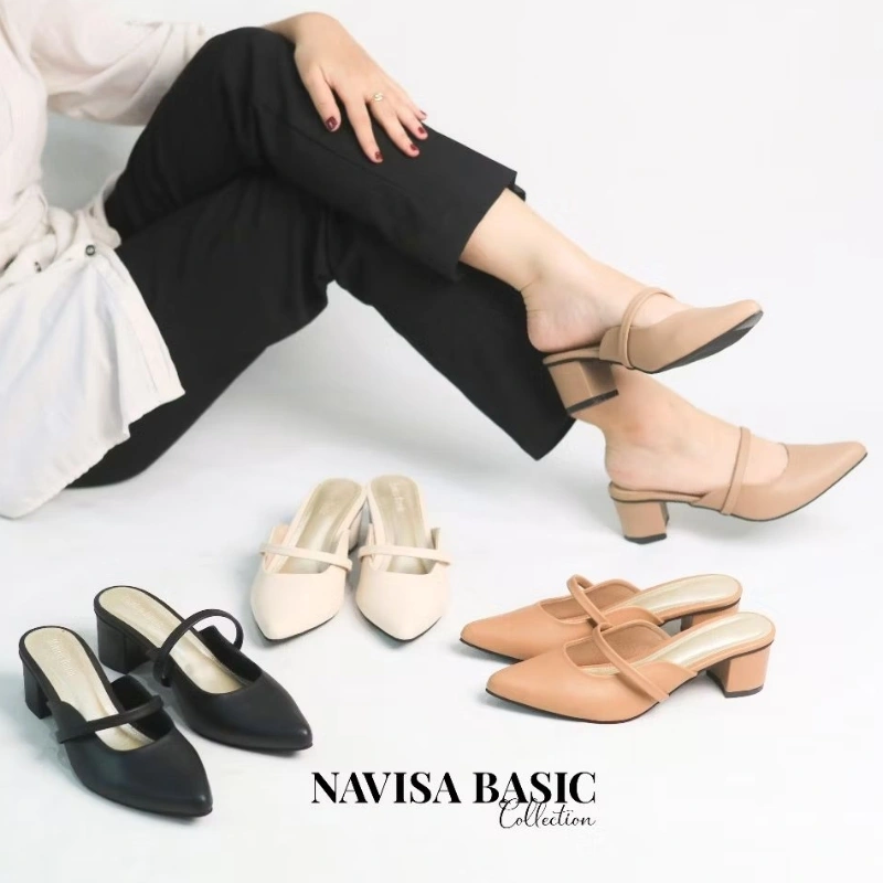 Mules Wanita Heels / Hak 5 cm / Sepatu Sandal Wanita / Flatshoes Wanita / Navisa basic collection vivi nici