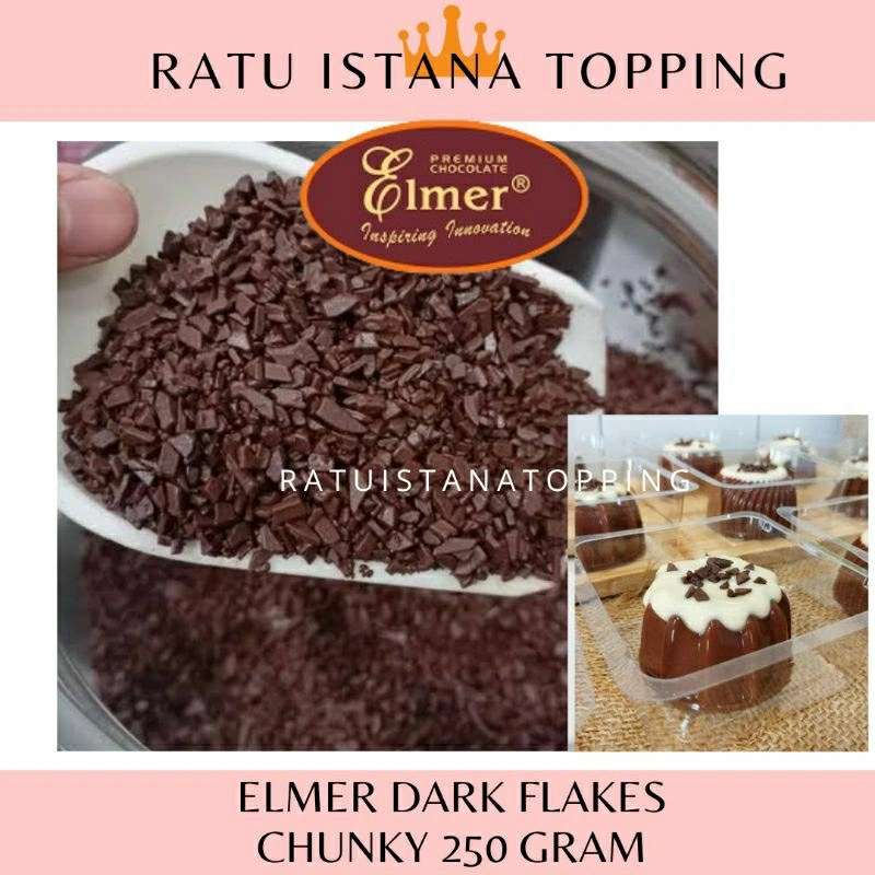 ELMER DARK FLAKES CHUNKY 250 GRAM TOPING SERPIHAN COKLAT TABUR CHOCOLATE FLAKE