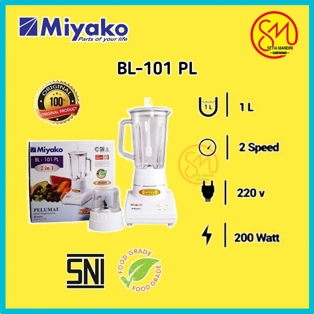 MIYAKO BL101PL Blender 2in1 Plastik 1 Liter BL-101PL / BL-101GS / BL-102GS / BL-102PL