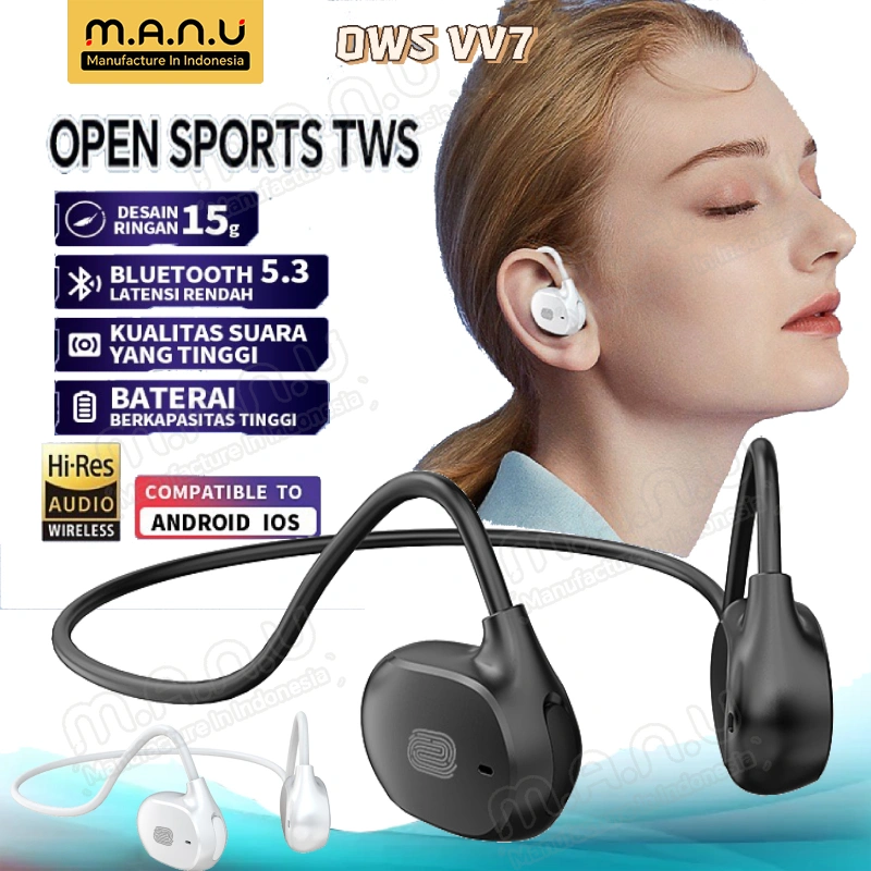 ⚡DISKON GILA! 80% OFF!⚡MANU OWS Earphone Bluetooth Open Ear Headset Bluetooth 5.3 Air Conduction Sports HiFi Headphones TWS Wireless Stereo Neckband Hetset with Mikrofon Bawaan