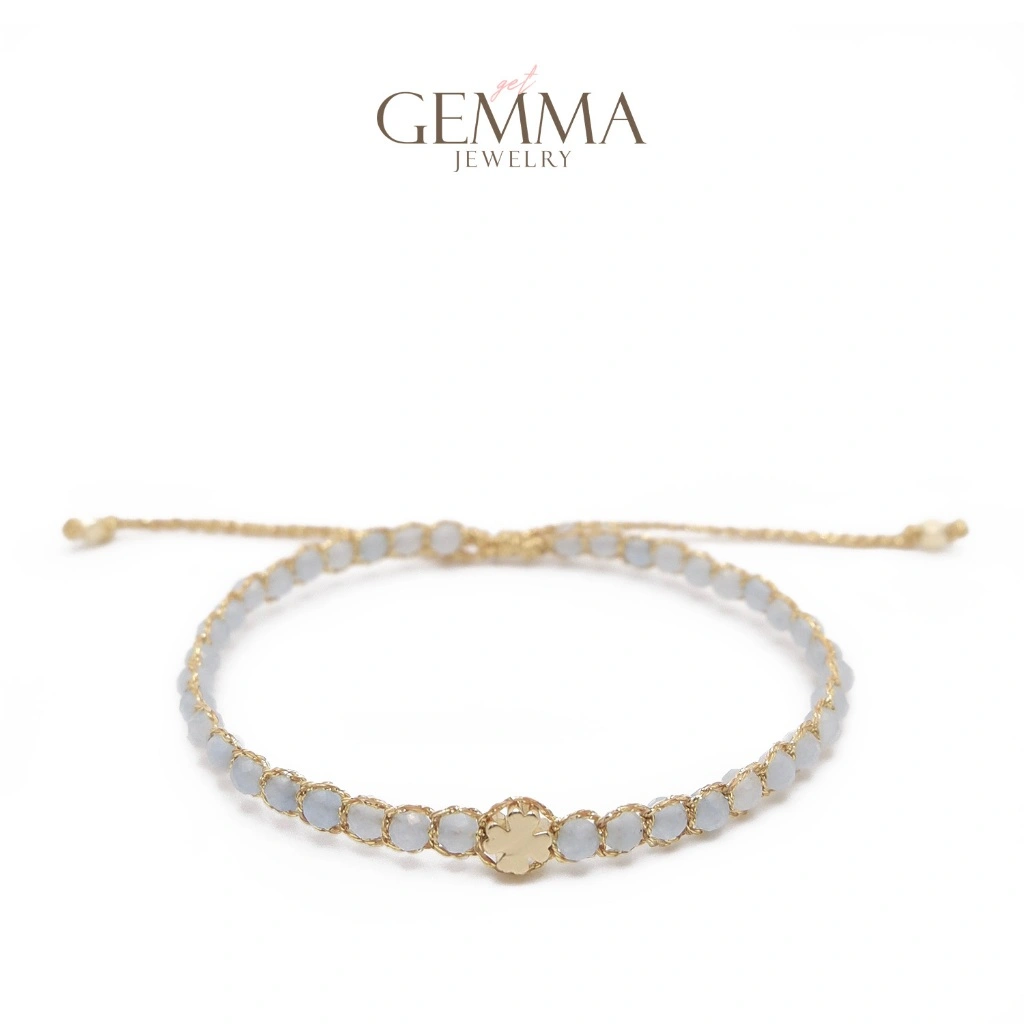 Gemma Jewelry - Aquamarine Gemstone Bracelet | Gemstone & Anti Karat 14K Gold Plated | Gelang Batu Alam Asli | Get Gemma Jewelry