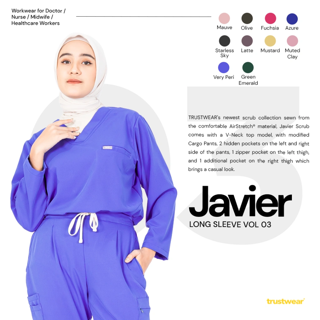 [Scrubs Javier] Doctor`s Scrub/Set Baju Celana Jaga OKA OK Perawat/Dokter Lengan Panjang III