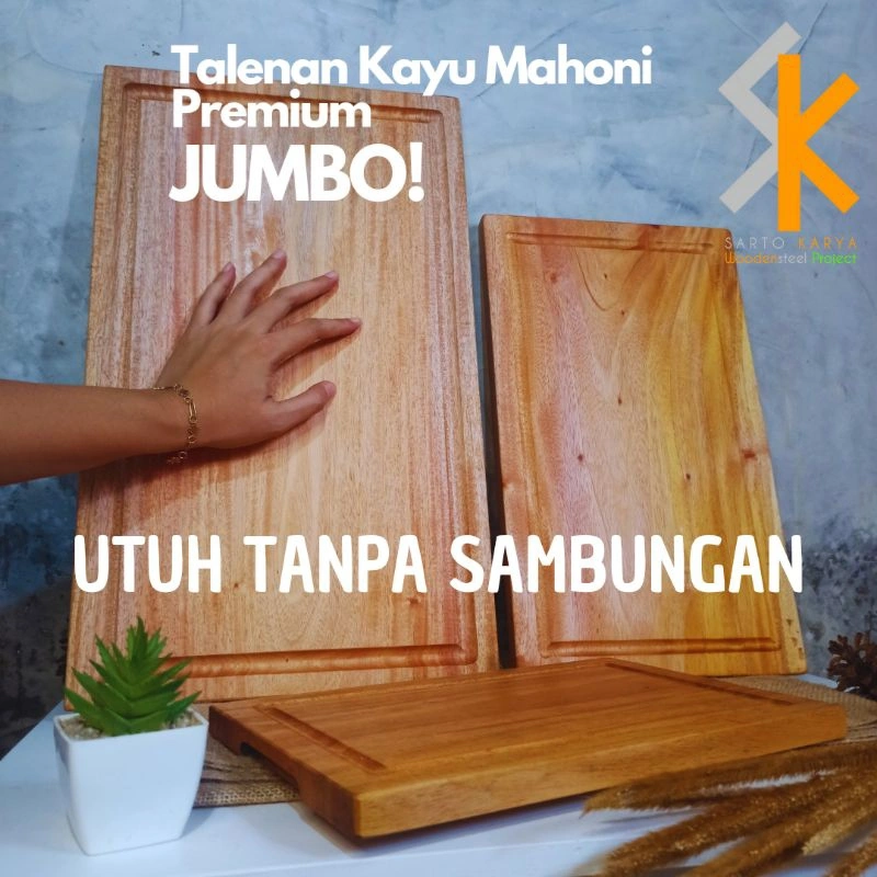 Talenan Kayu Mahoni Jumbo Premium / Nampan Kayu Mahoni Flat, UTUH TANPA SAMBUNGAN