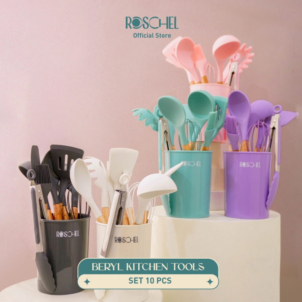 Roschel Beryl 10 Pcs Set Kitchen Tools Alat Masak Spatula Set Sutil Sodet Silicone ISI 10 PCS TAHAN PANAS RTS-110